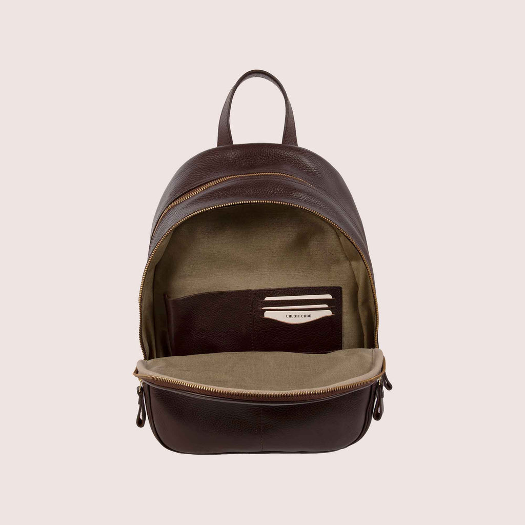 aston leather small leather backpack Chocolate Brown Clinton Zippered Small top zippered backpack with fully lined interior Arsante Backpack Mini Leather Whisky