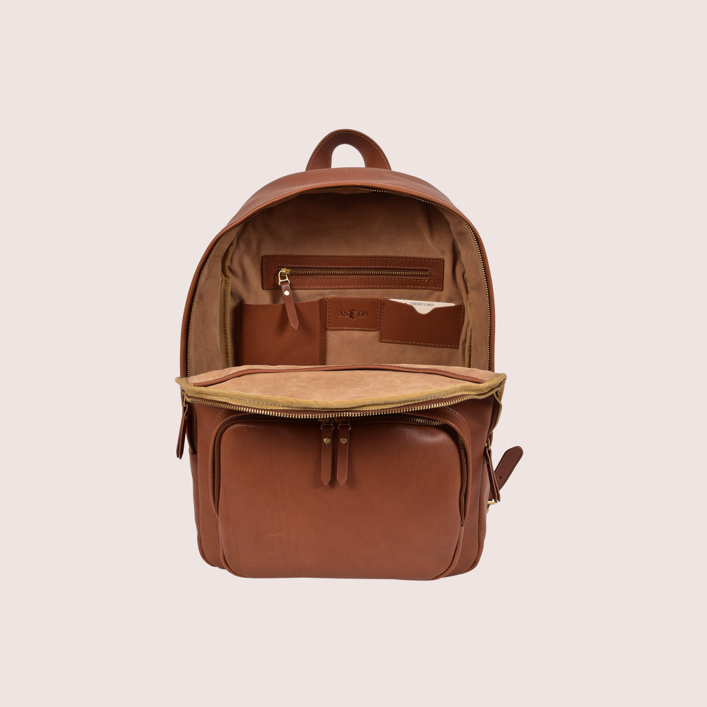 aston leather small leather backpack Lexington Zippered Backpack-Black cell phone and receipts Arthur & Aston Johany Black
