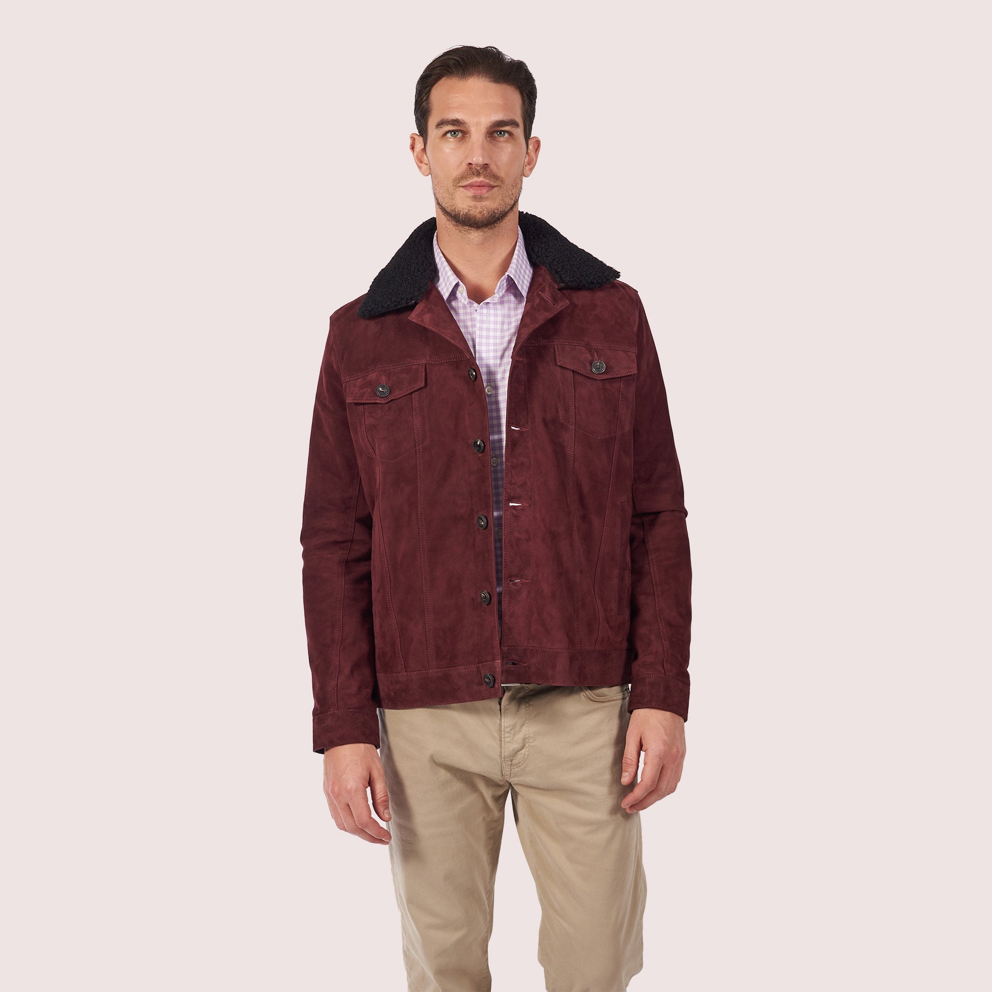 Versatile Dupont Goat Suede Trucker Jacket with Shearling Collar