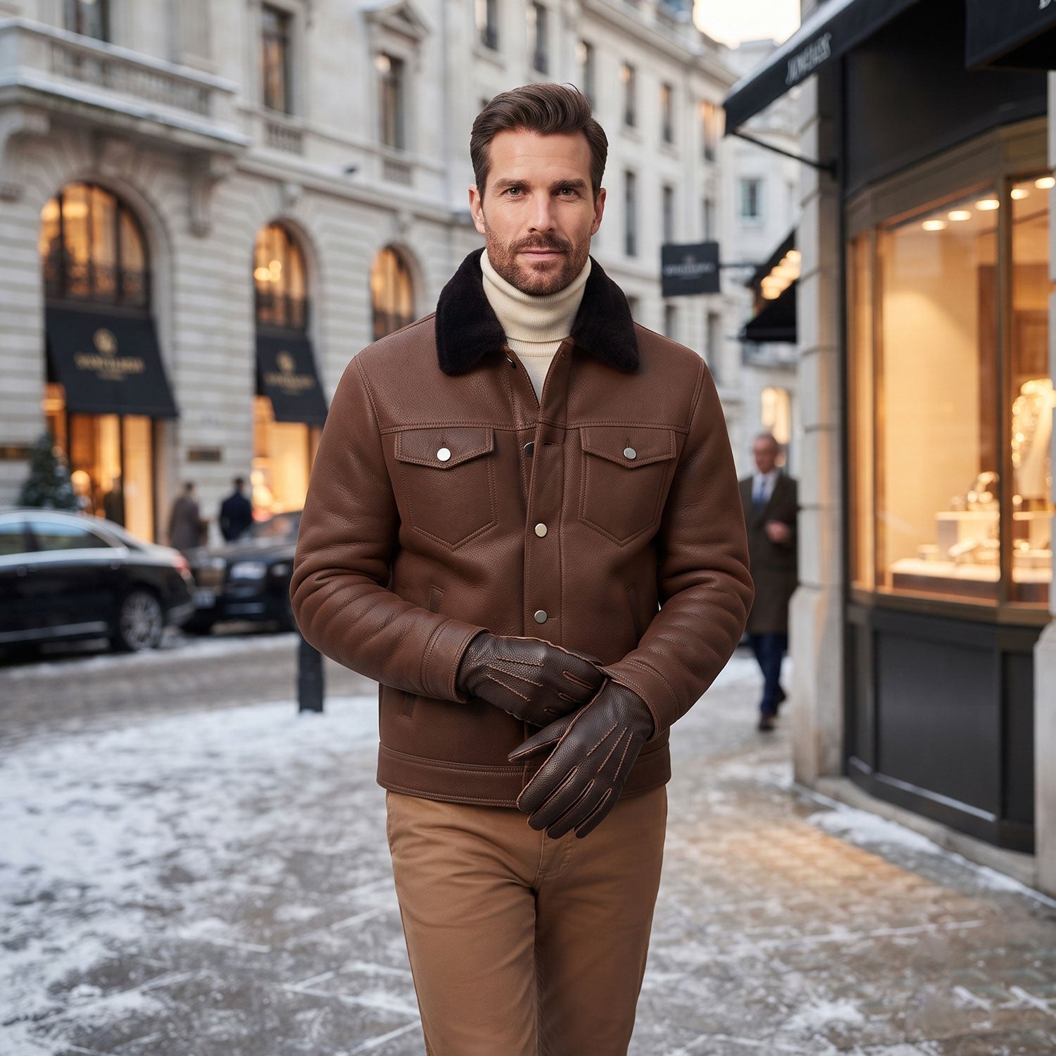 Men's Sheepskin Top-Stitched Gloves-4