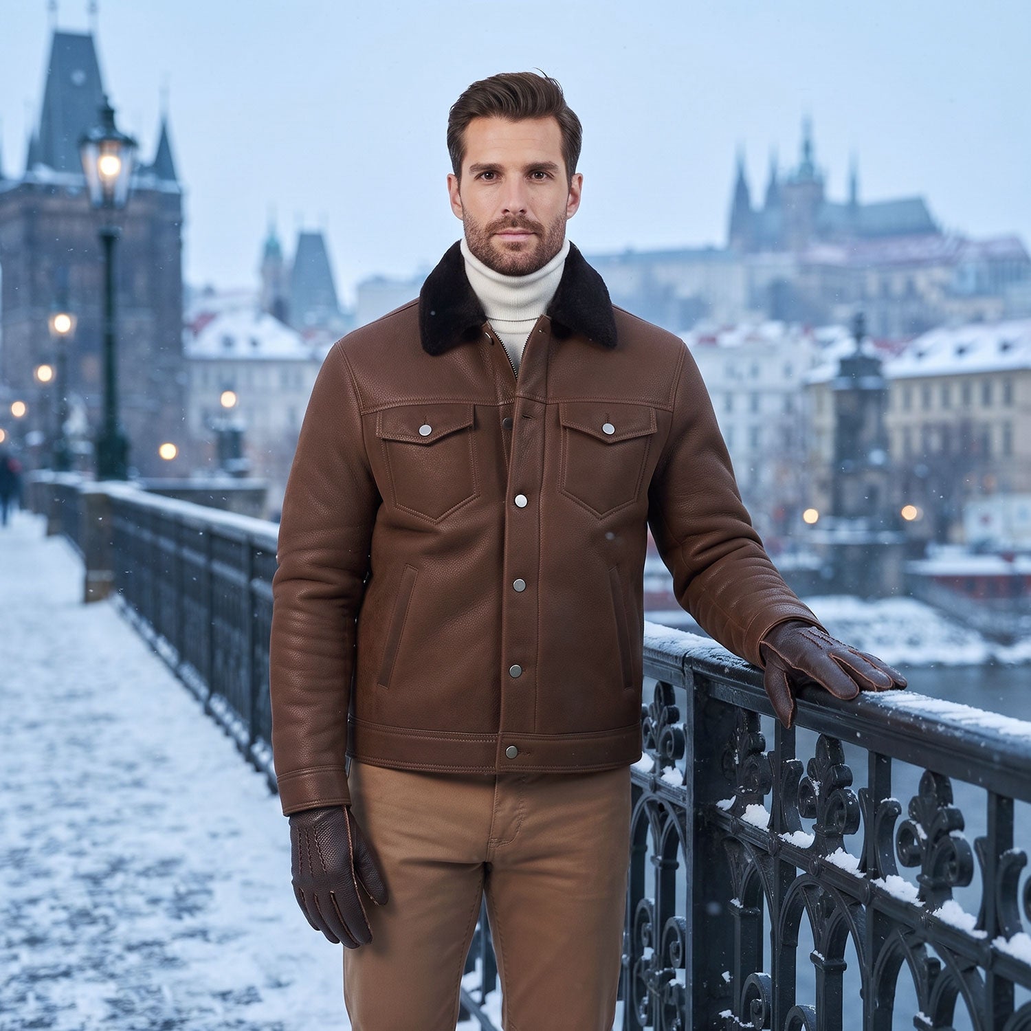Men's Sheepskin Top-Stitched Gloves-5