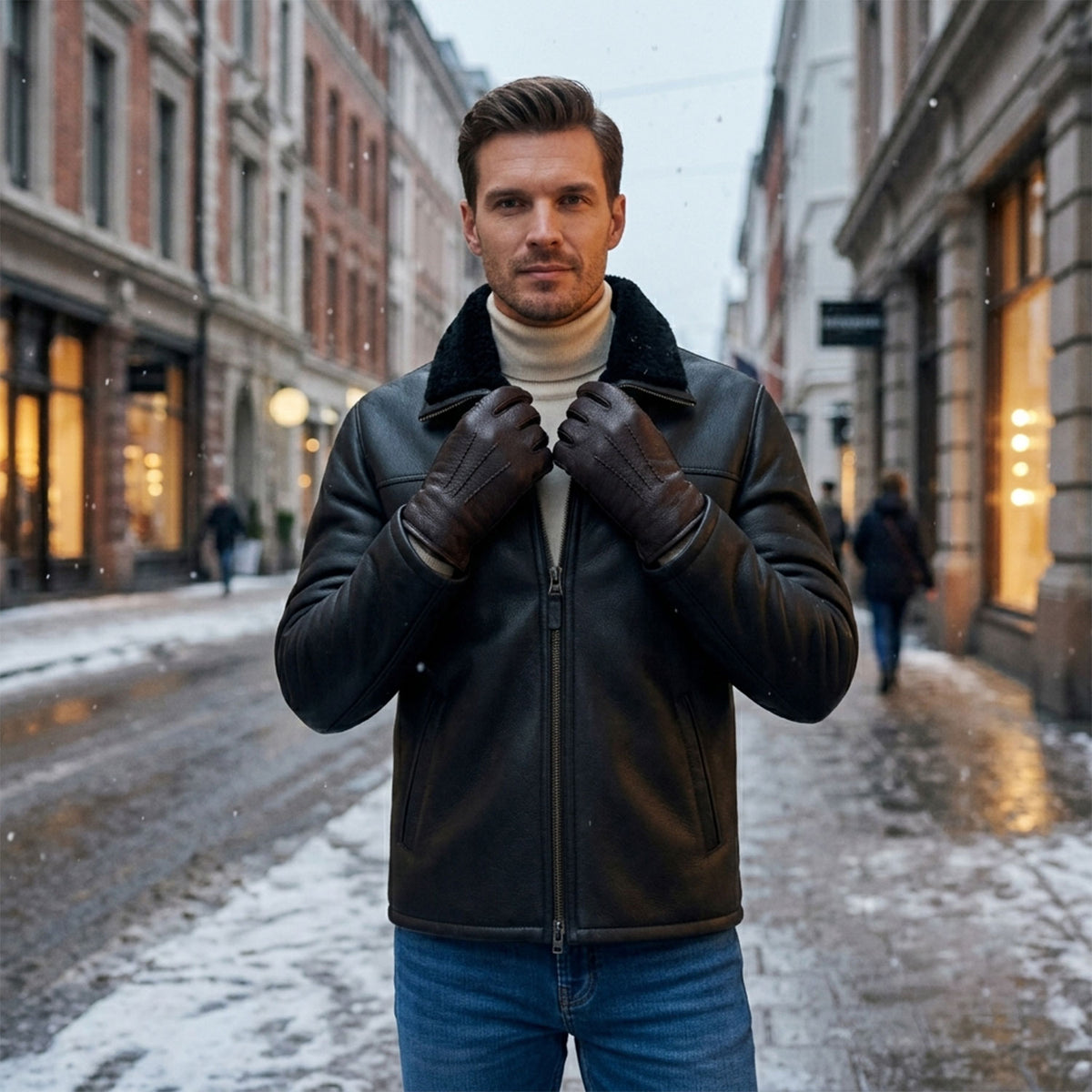 Men's Sheepskin Top-Stitched Gloves-7