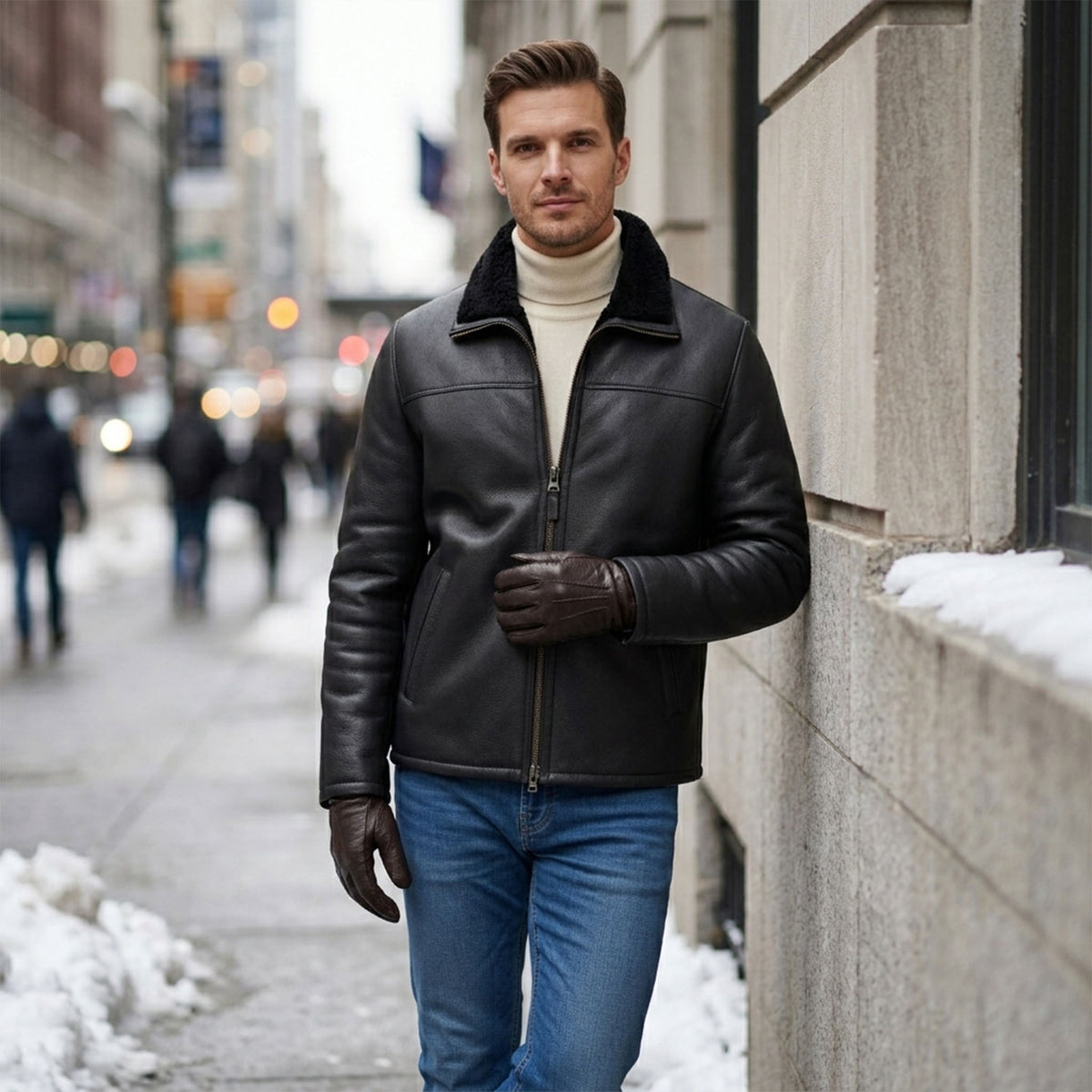Men's Sheepskin Top-Stitched Gloves-8