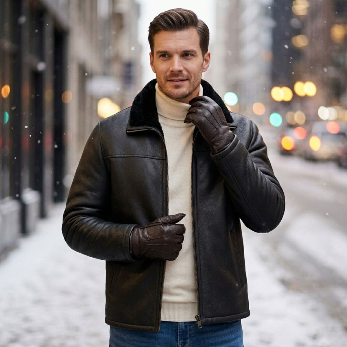 Men's Sheepskin Top-Stitched Gloves-9