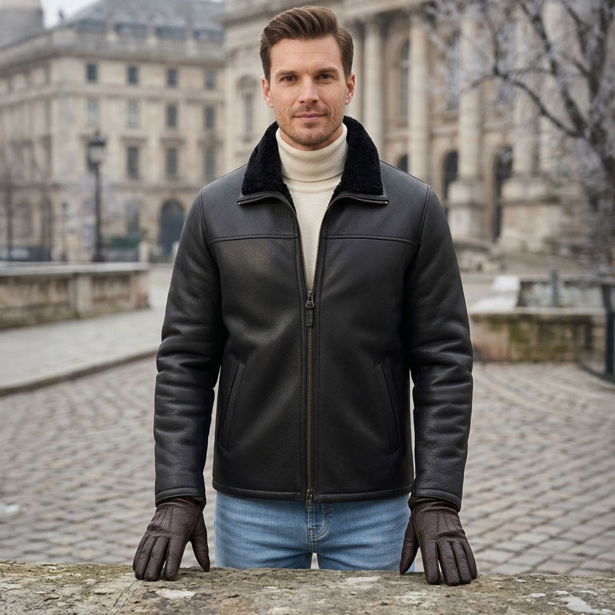 Men's Sheepskin Top-Stitched Gloves-10
