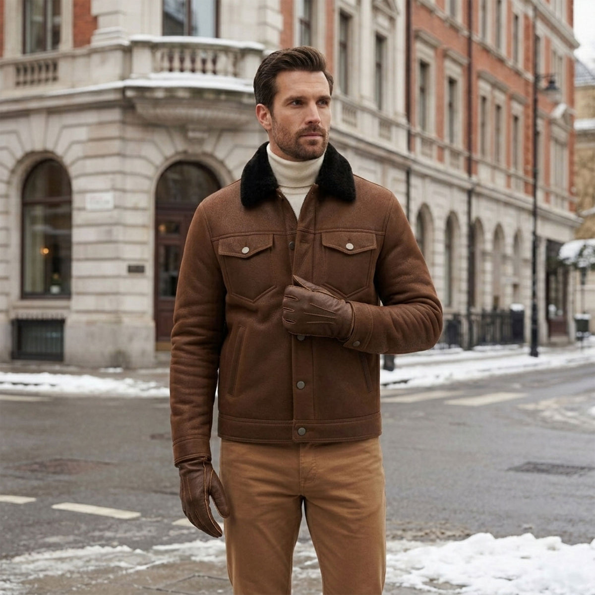 Men's Sheepskin Top-Stitched Gloves-18