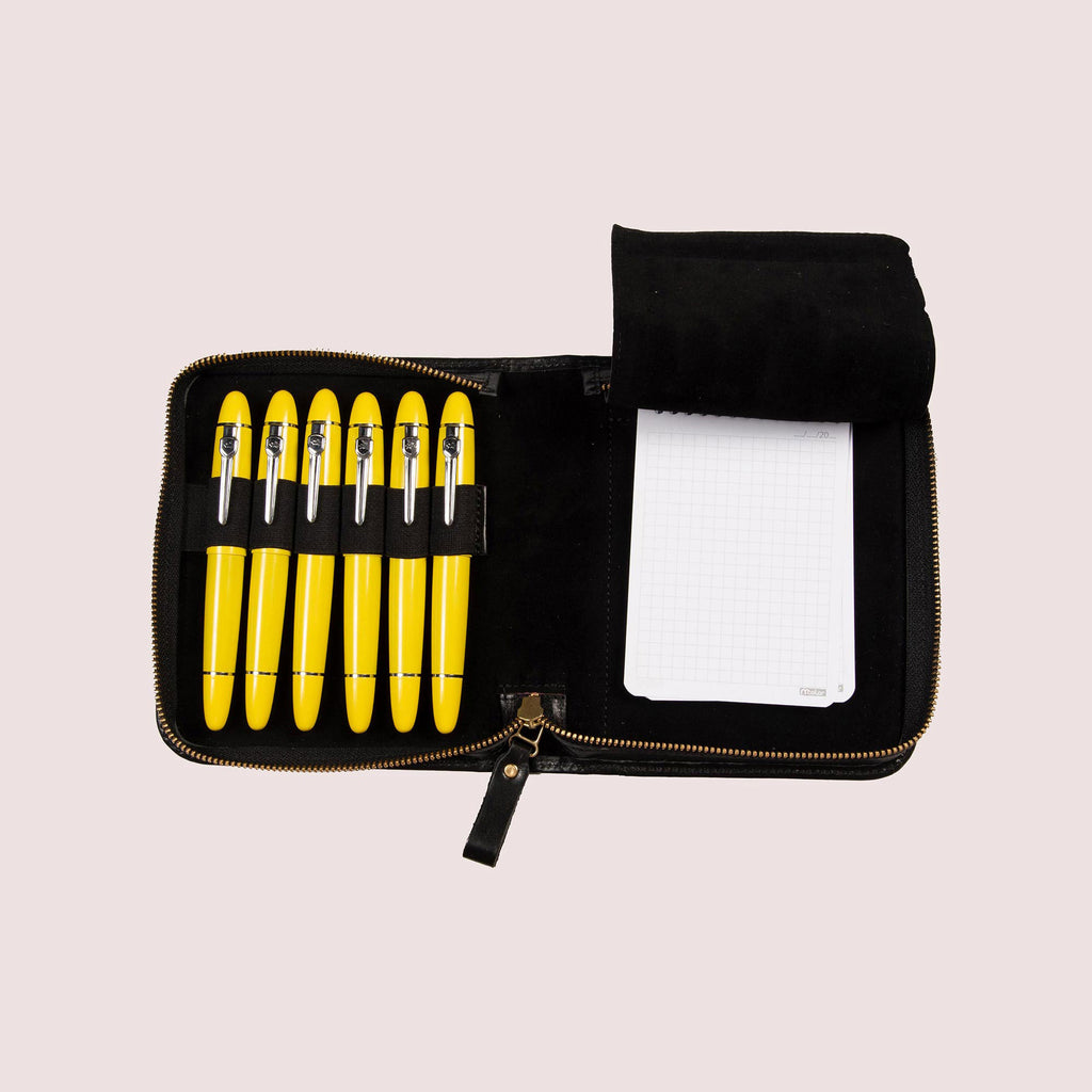 Zippered Pen Case for Six Pens with Note Pad