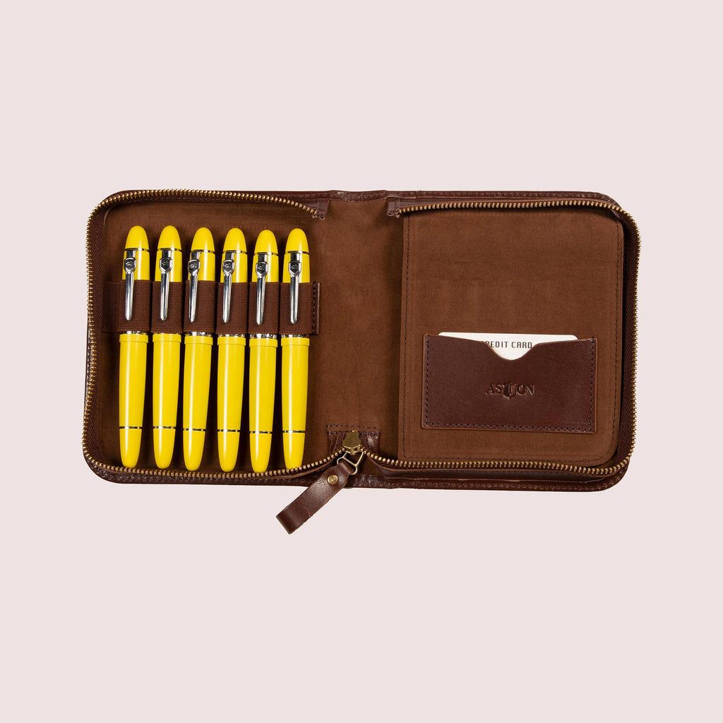 Zippered Pen Case for Six Pens with Note Pad