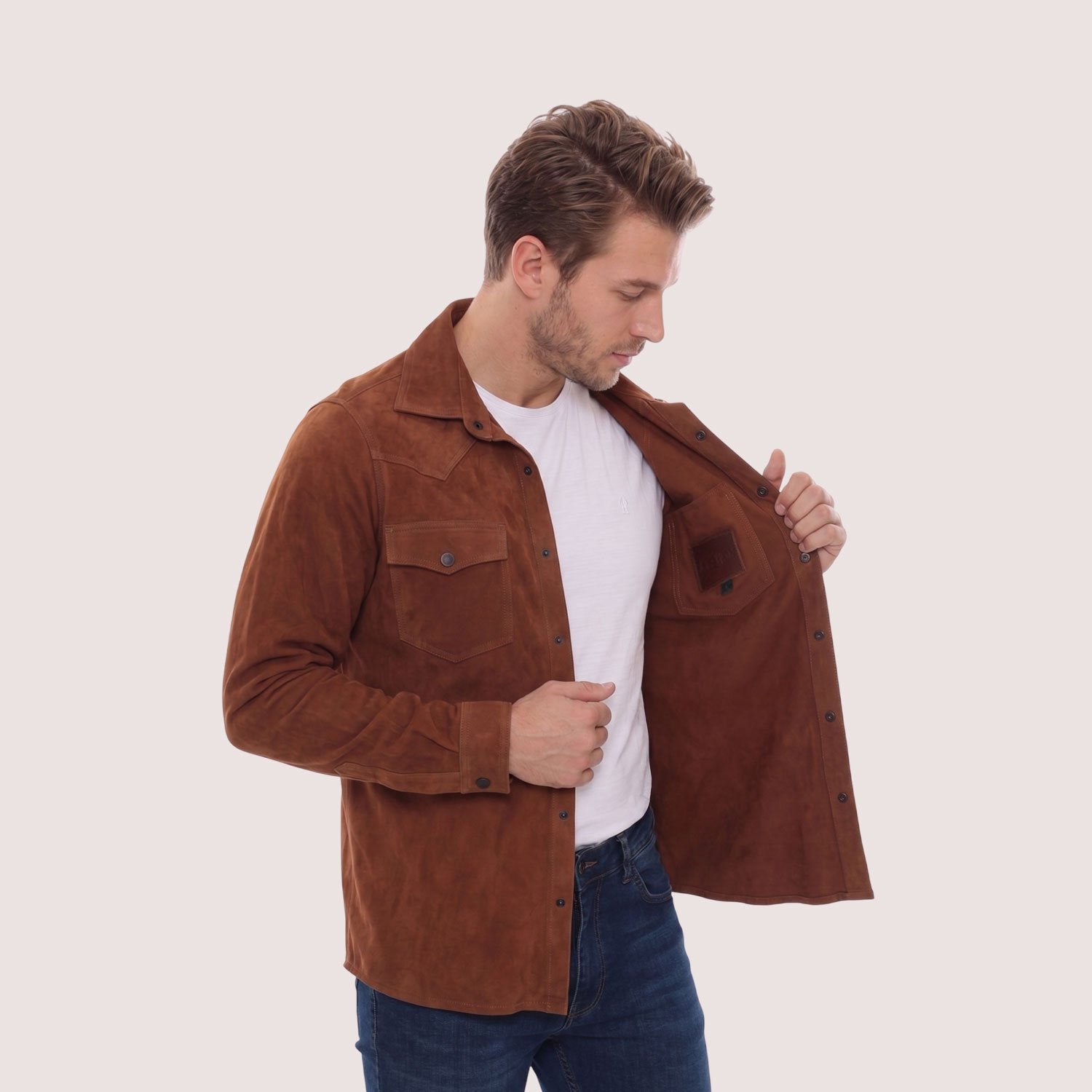 Carmel Goat Suede Shirt-3
