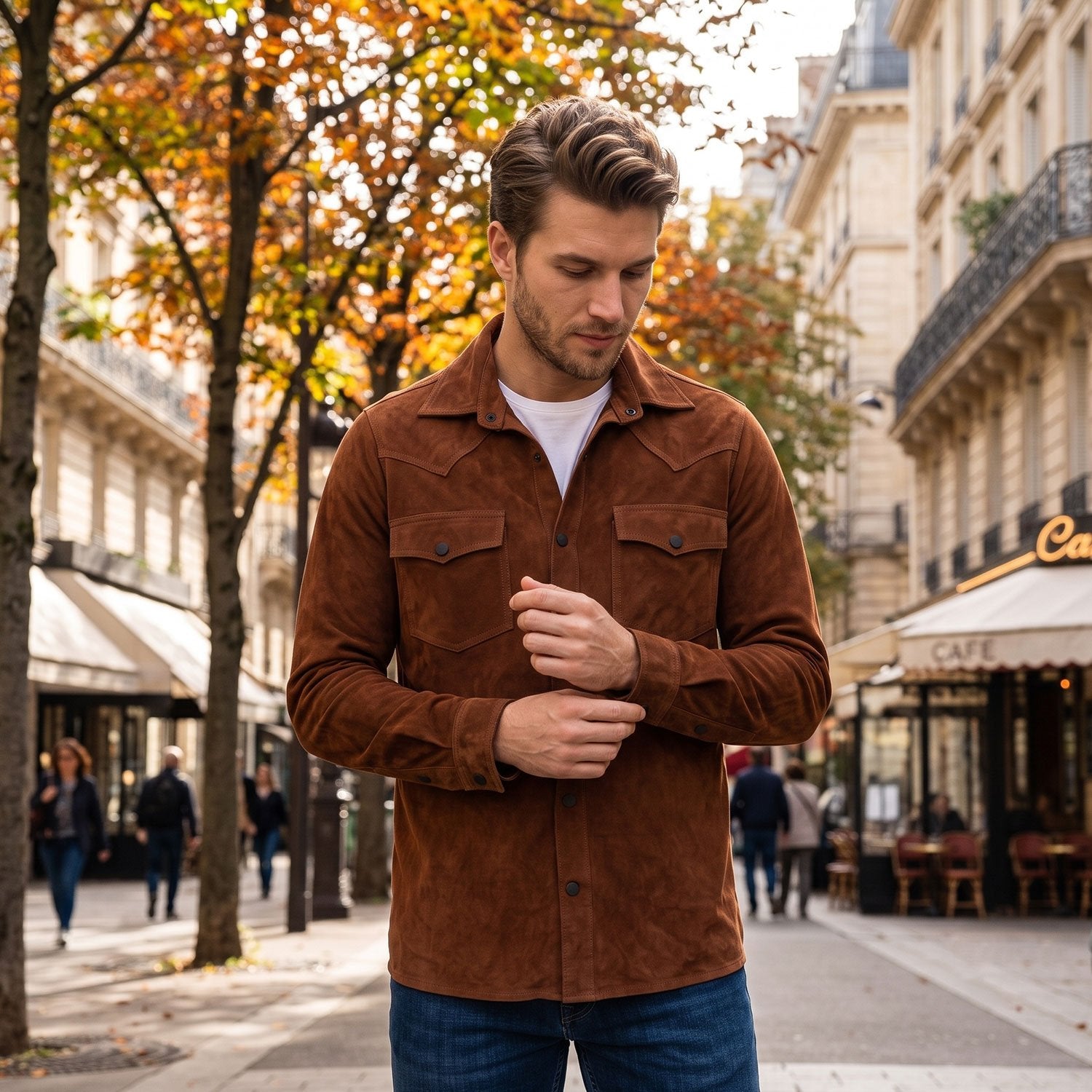 Carmel Goat Suede Shirt-4