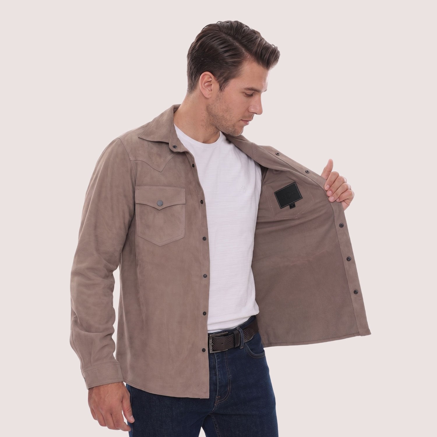 Carmel Goat Suede Shirt-8