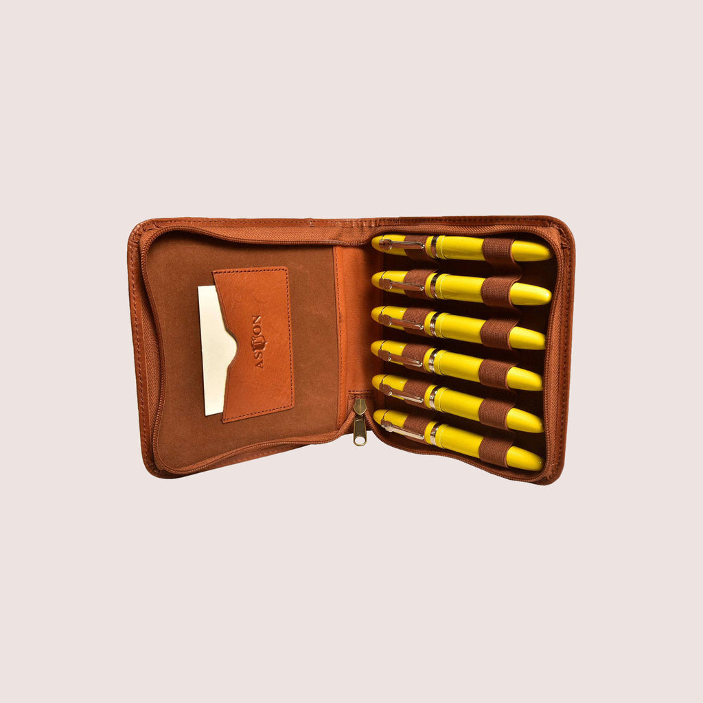 Leather Pen Case for 6 Pens