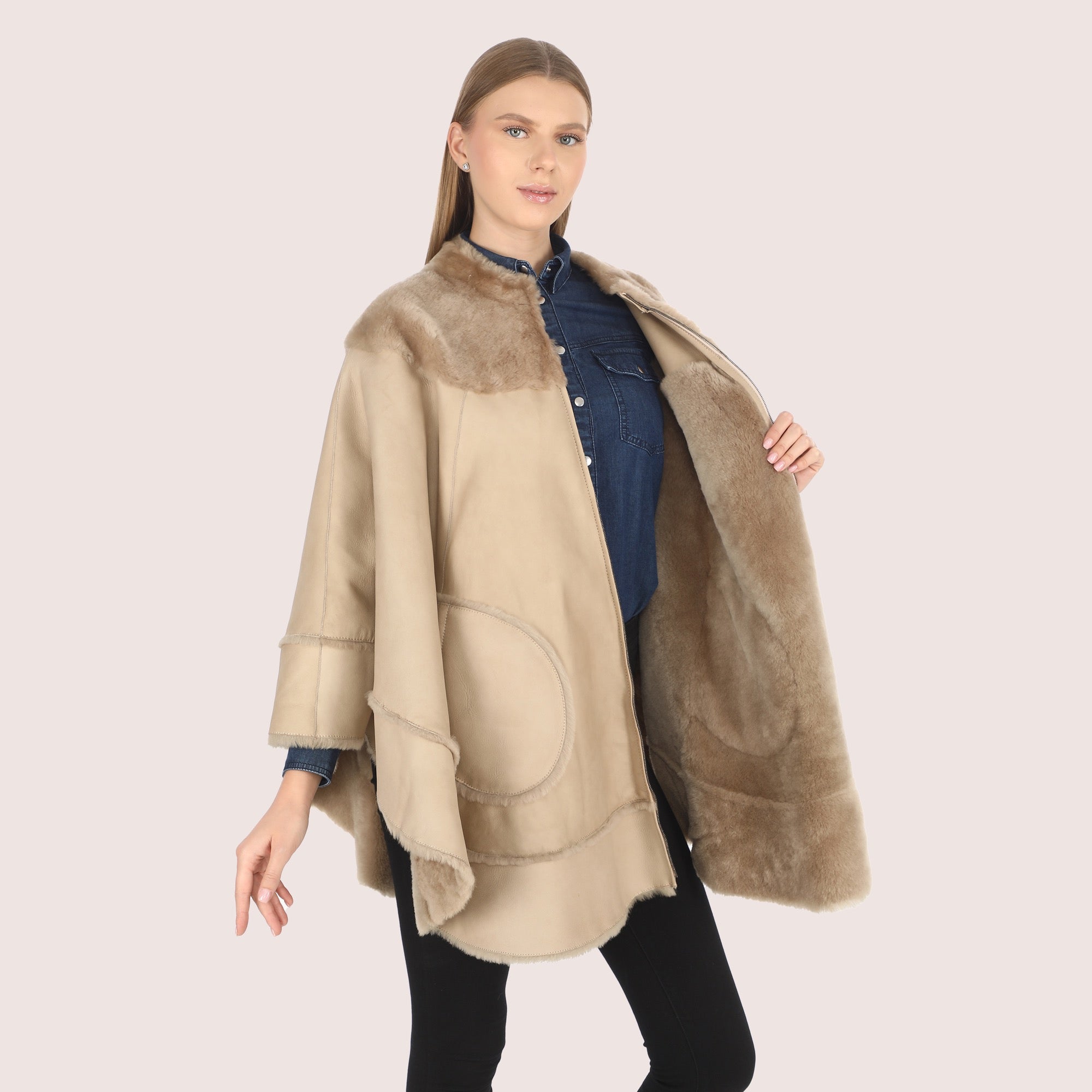 Brielle Shearling Cape-3